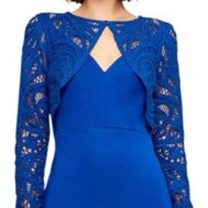 Tadashi Shoji blue lace shrug sheath dress size 6